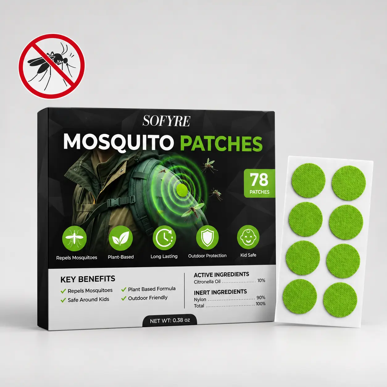 SoFyre Mosquito Patches (78 Patches) - Natural Mosquito Repellent, Kids and Pets Safe Mosquito Repellent, Easy Apply, Plant Based with Citronella Oil, DEET-Free, Mosquito Stickers
