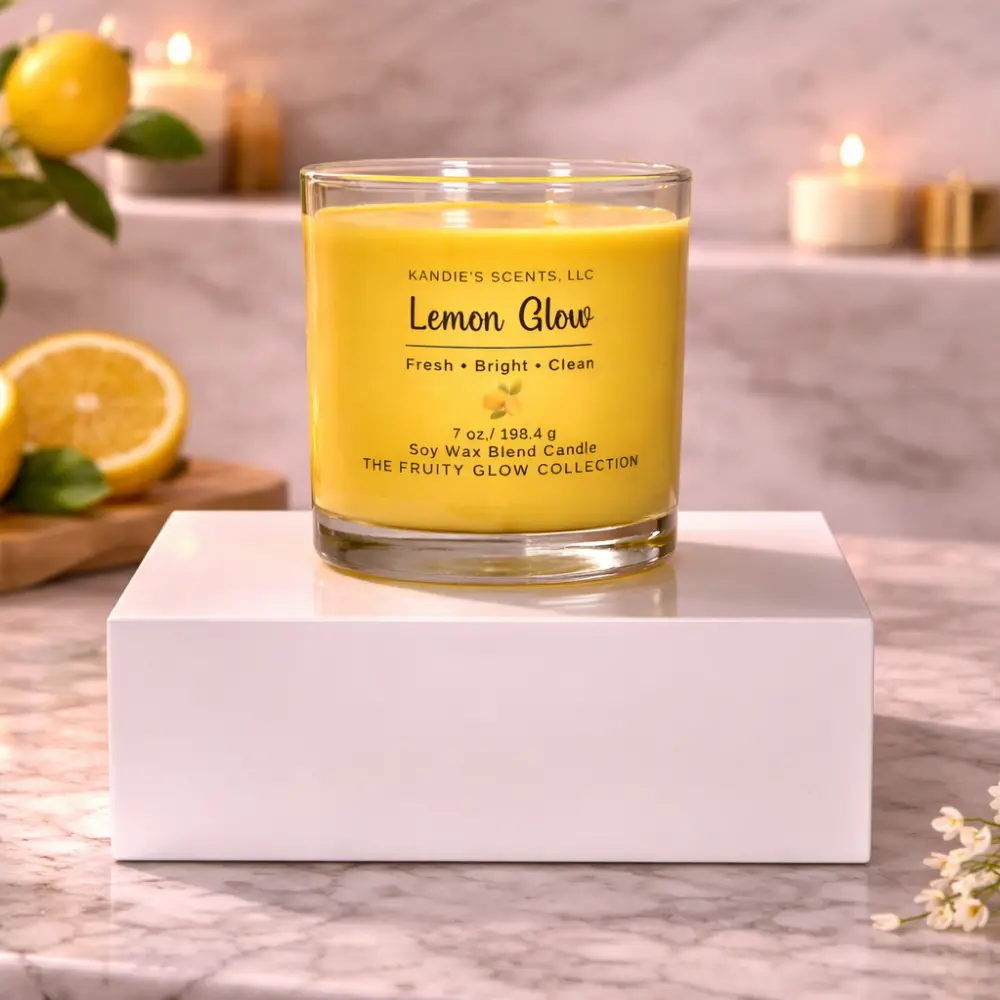 Lemon Glow Scented Candle 7oz Glass Jar | Fresh Citrus Bergamot Hand Poured Soy Candle | Clean Bright Home Fragrance