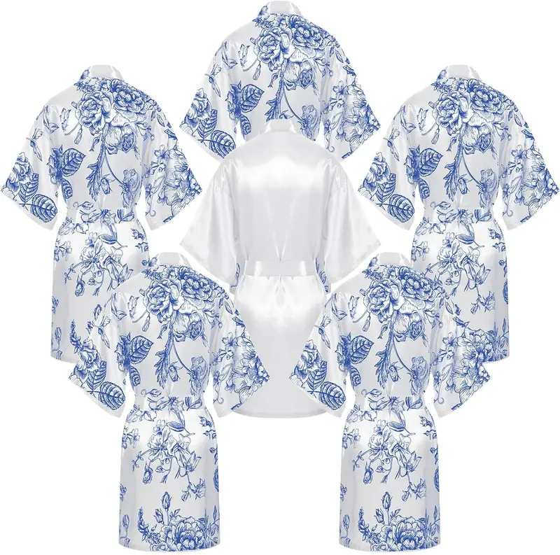 6 Pcs Something Blue Before I Do Bride Bridesmaids Robe Set Wedding Getting Ready Blue Floral Bachelorette Party Robes Beach Pool Swimsuit