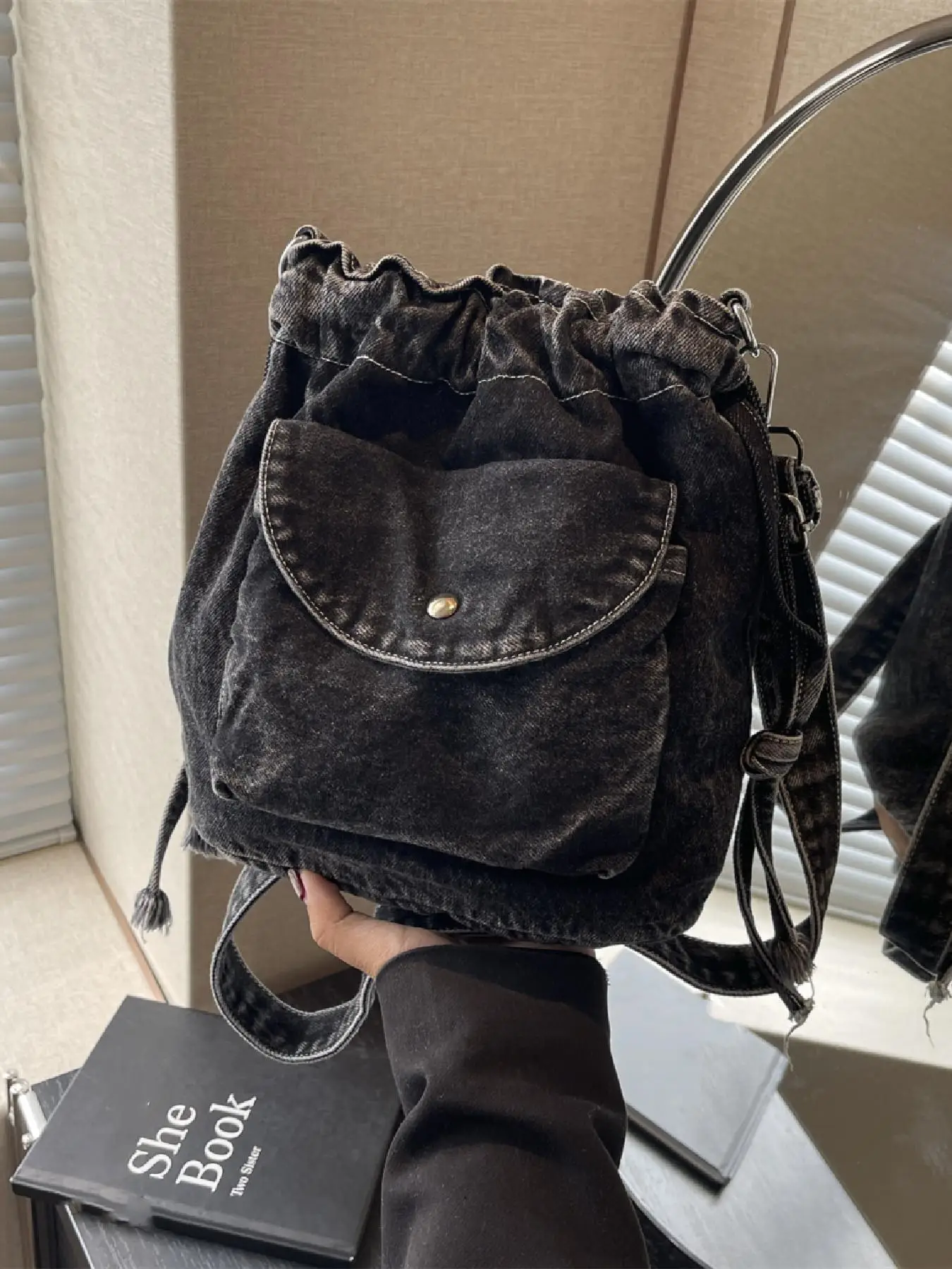 Women's Denim-effect Washed Crossbody Bag, Fashionable Pocket Design Shoulder Bag for Daily Used, Casual Trendy Versatile High-quality Daily Commuting