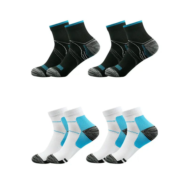 4 Pairs Compression Socks for Women & Men Circulation Arch Ankle Support 15-20 mmHg Best for Running Cycling