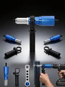 Electric Rivet Gun Adapter for Power Drills - High-Torque Riveting Conversion Tool with Torque-Limiting Clutch, 4-in-1 Quick-Swap Nosepieces (2.4mm-4.8mm), Heavy-Duty Aluminum Alloy Construction (1 Set)