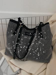 elegant shoulder bag for work & back to school, fashionable chain strap design large capacity shoulder bag for party, dating, casual trendy commuting bag, ladies purse tote bag for women, studded bag