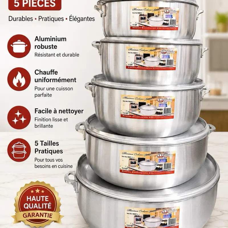 -Piece Aluminum Cookware Set with Lids – Durable Cooking Pots