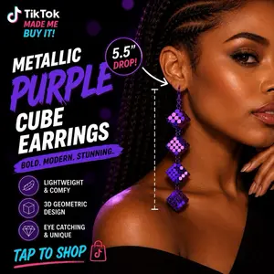 Metallic Purple Graduated Cube Dangle Earrings | Bold Statement Jewelry 5.5” Drop