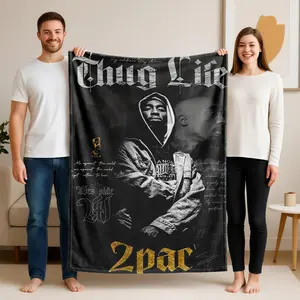 1 piece 2Pac West Coast rap legend image themed flannel blanket - All-season flannel blanket, suitable for sofas and beds, super soft and comfortable, modern design, digitally printed pattern, 100% polyester material, machine washable, suitable for