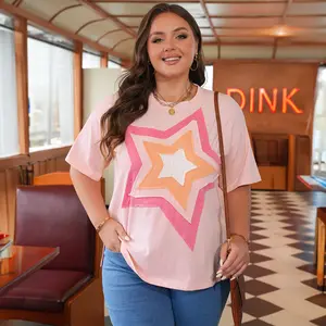 Star Applique Plus Size T Shirt,Size S-4X