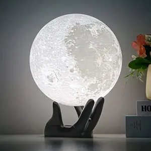 5.9inch Moon Lamp 3D Printing Moon Light 16 Colors Night Light, Birthday Gift Mothers Day Gifts for Women Men Girls Boys Kids, Remote/Touch Control USB Rechargeable (Black Hand Stand)
