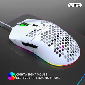 Hxsj-J900 Wired RGB Mouse, Hollow Design RGB Lighting, Ergonomic Design, Programmable, Suitable for PC Laptop Gaming Console