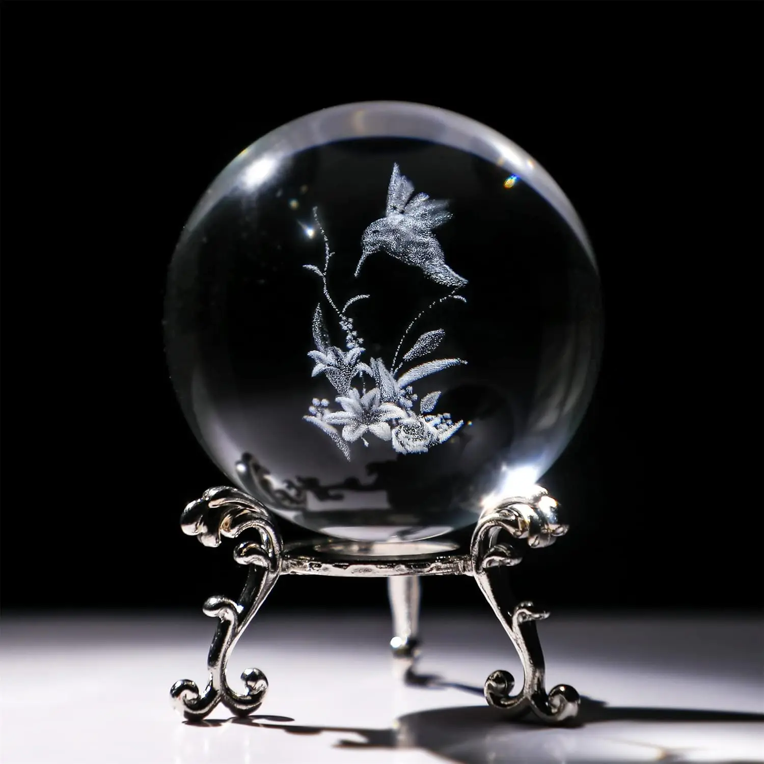 3D Crystal Ball Paperweight 60mm 2.3Inch Laser Engraved Glass Sphere Display Globe Meditation Ball Home Decor with Metal Stand Ornaments