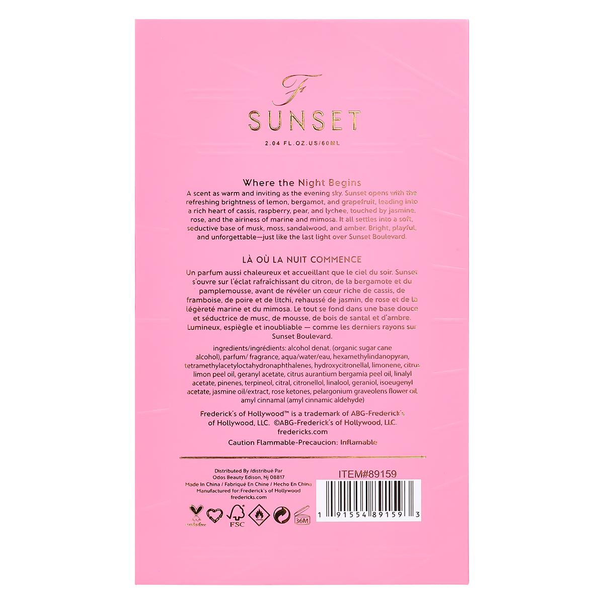 Frederick's of Hollywood Sunset Long-Lasting Floral Fruity EDP (60ml) - Radiant Playful Fragrance with Bergamot, Raspberry, Lychee, Jasmine, Amber - Summer, Date Day Perfume