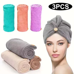 3 Pack Hair Towel Microfiber, Soft Absorbent Towel, Hair Wrap With Button, Ultra Absorbent Hair Turbans, Fast Drying Head Towels for Women Wet Hair, Long, Curly, Thick, Frizzy Hair, Multicolor