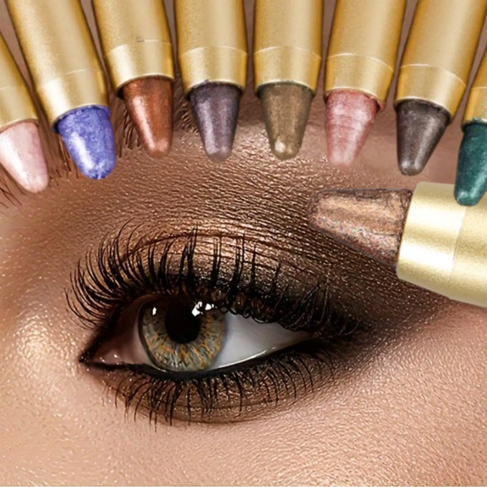 Waterproof Metal Eyeshadow Stick with Brush, Thin Non-Stick Glitter Shimmer Shadow for Lazy Eye Makeup, Suitable for Beginners