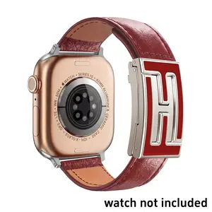 Apple Watch Band Double F Magnetic Buckle Leather Strap, Fashion Unique Design, Fits 38/40/41/42/44/45/46/49mm, Compatible with Series 1-11