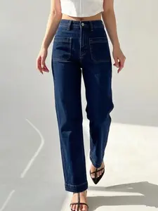 Wide Leg Cropped Jeans for Women High Waisted Stretchy Denim Pants Baggy Flare Trouser Jeans Front Pockets