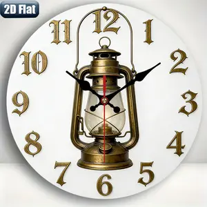 2D flat design. 1 piece set. Vintage kerosene lamp industrial style wall clock, silent decorative wall clock, creative wall clock, suitable for bedroom, living room, and office decoration, 25/30cm (excluding AA batteries), 2D flat version