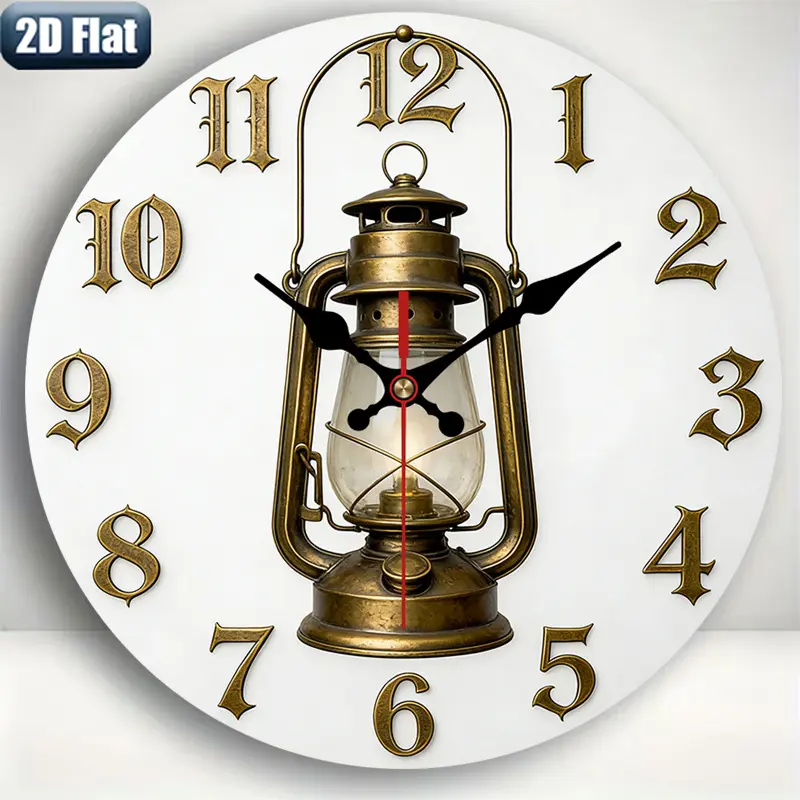 2D flat design. 1 piece set. Vintage kerosene lamp industrial style wall clock, silent decorative wall clock, creative wall clock, suitable for bedroom, living room, and office decoration, 25/30cm (excluding AA batteries), 2D flat version