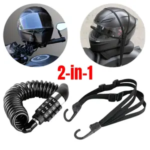 2 in 1 Motorcycle Lock & High Stretch Rubber Fixed Strap, Portable Lock & High Stretch Rubber Fixed Strap, Suitable for Motorcycle Items & Luggage, Bike Lock