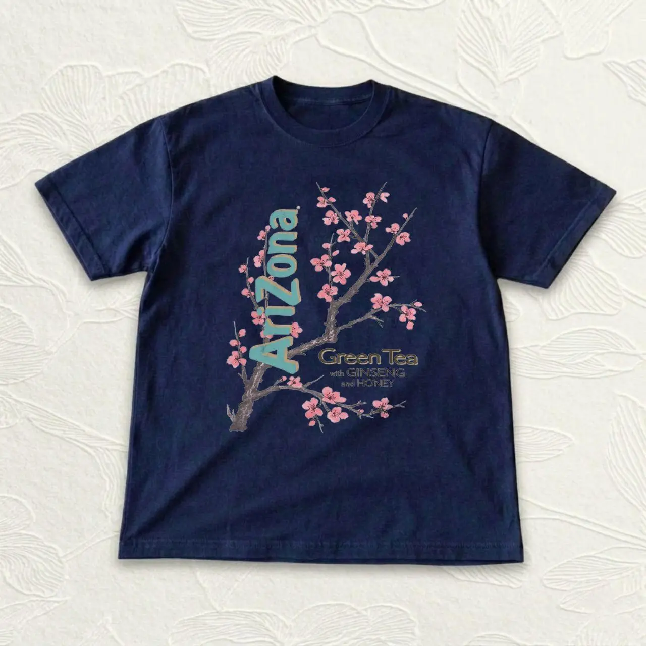 Vintage AriZona Green Tea Graphic Tee, Retro 90s Iced Tea Beverage T-Shirt, Cute Pink Cherry Blossom Sakura Flower White Gildan Top