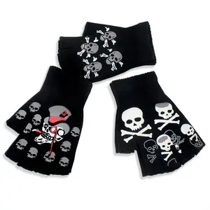 Skull luminous knitted finger gloves skull ghost claw half finger adult gloves sports cycling gloves