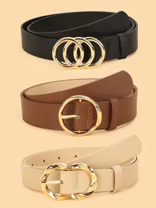 Women's Casual Waist Belt Set, Trendy Belt, 3 Pcs Exquisite Pu Leather Belts Versatile Commuter Style, Perfect Match for Sweaters Coats Jeans Streetwear Fashion Accessory