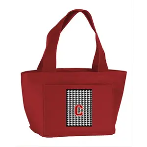 Carolines Treasures  Monogram Letter C - Houndstooth Black Zippered Insulated School Washable and Stylish Lunch Bag Cooler