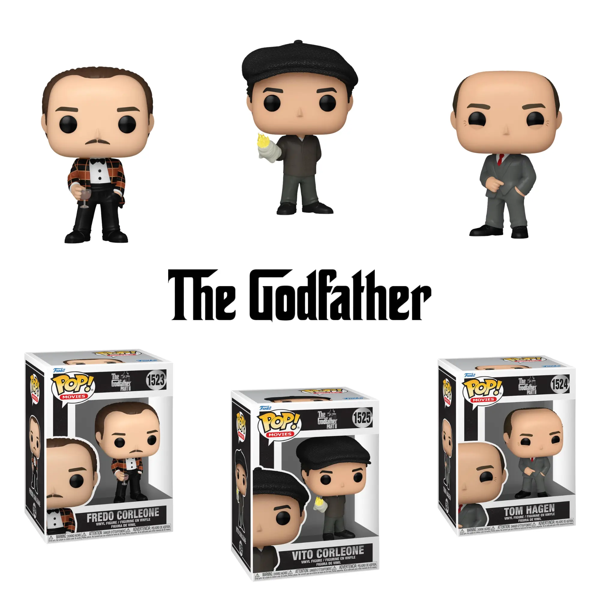 The Godfather Part II Complete Wave Set of 3 Funko Pop! Vinyl Figures – Vito Corleone #1525, Fredo Corleone #1523 & Tom Hagen #1524