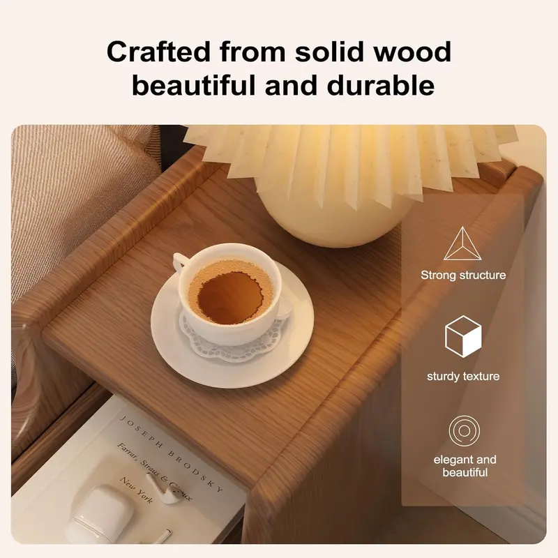 Small Solid Wood Nightstand - Walnut, Space-Saving Design