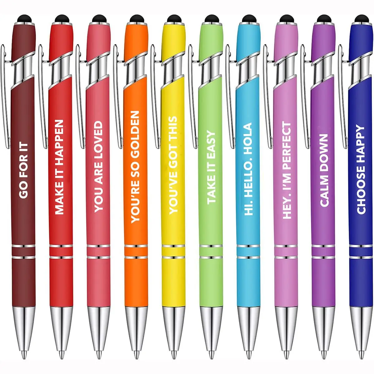 Inspirational Ballpoint Pen with Stylus Tip, 10pcs Retractable Touch Screen Ball Point Pen, Multi Purpose Pens, Black Ink Writing Pen for Daily Work School, Writing Stationery Office Supplies, College Student Pen, Ballpoint Pen Set