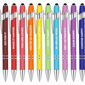 Inspirational Ballpoint Pen with Stylus Tip, 10pcs Retractable Touch Screen Ball Point Pen, Multi Purpose Pens, Black Ink Writing Pen for Daily Work School, Writing Stationery Office Supplies, College Student Pen, Ballpoint Pen Set