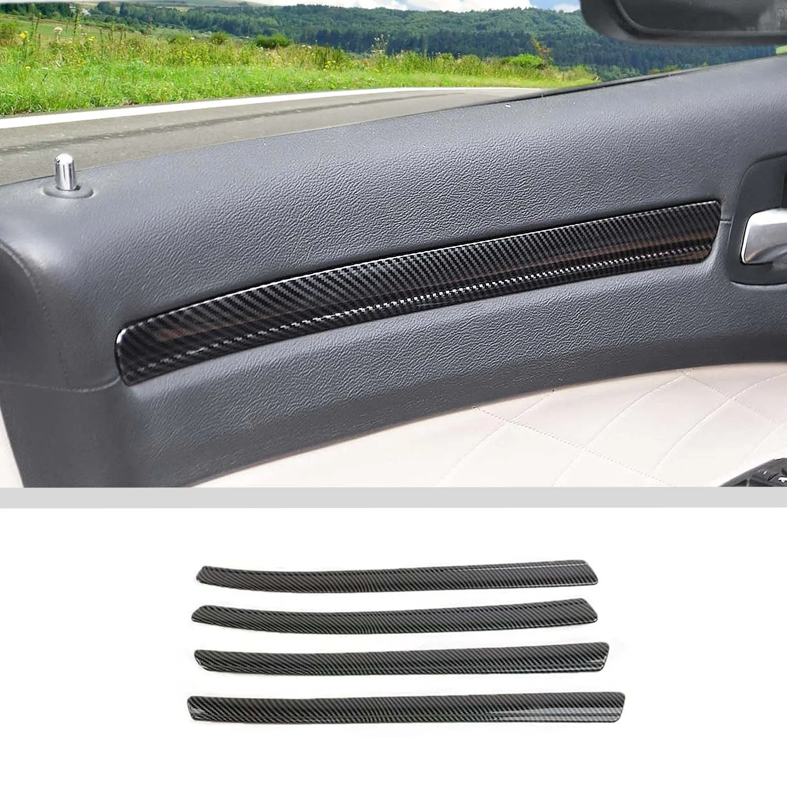 Car Interior Accessory, 4-Item/Set High-Quality ABS UV-Coated Scratch-Resistant Self-Adhesive Interior Door Panel Decor Trim Cover Bezels, Perfect Fit DIY Install for 2011+ Chrysler 300/300C, Unique Look Upgrade