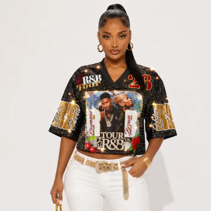 R&B Tour Showstopper Jersey — Fully Loaded Glam Edition Glitter Crop Top Jersey - Personalized 3D Sleeveless Vintage Sports Shirt, Music Lover Gift, Concert Outfit