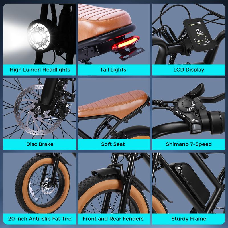 Electric Bike for Adults Peak 1000W, 31MPH,48V 17.5AH, E-Bike,35-45 Miles Electric Motorcycle, 20" Fat Tire Dirt Bike, UL2849 All Terrain for Mountains, Snow, Sand, Road