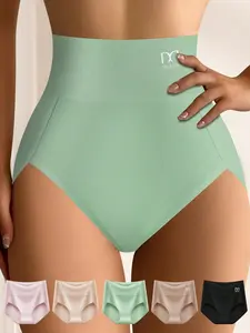 5PCS Plus Size Women’s High-Waisted Brief Panty Set, Soft, Stretchable, Breathable Full-Coverage Underwear, Ribbed Waistband Comfortable Lingerie for Daily Wear, Work, Travel, Sleep & Lounge