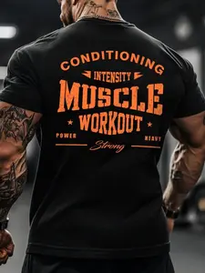 Men's Vintage Muscle Workout T-Shirt - Retro Gym Graphic Tee for Bodybuilding, Weightlifting & Fitness Training | Intensity Power Strong Motivational Short Sleeve | Breathable Athletic Top for Gym, Crossfit & Casual Streetwear