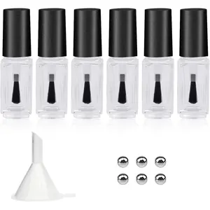 Nail Polish Bottles with Round Paddle Brush 5ML, 6PCS Small Empty Glass Refillable Nail Polish Containers with Mixing Balls & Funnels (Matte Black)