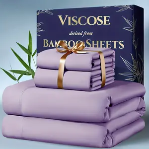 4pcs Bamboo Cooling Bedding - Extra Deep Pocket Breathable And Cooling Flat Sheet And Fitted Sheet - A Perfect Gift for Family, Queen And King Sizes, Next Day Delivery