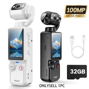 Portable 2.5K Ultra HD Video Recorder with 180 Rotating Lens, Handheld Stabilizer Pocket Compact Camera, Stabilized Camera, Full Body Camera for Vlogging, Travel & Daily Life Recording, USB Rechargeable, Black, Durable Construction, Camcorder