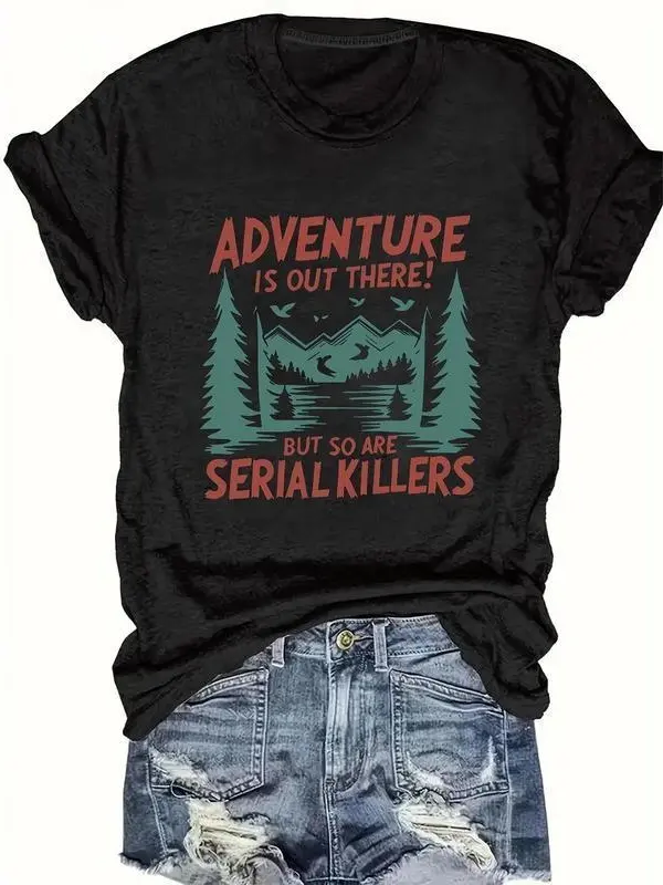 Women's Mountain Graphic Printed T-Shirt in a Relaxed Fit, Casual Short Sleeve Crew Neck, Comfortable Breathable Fabric for Outdoor Enthusiasts, Tshirt, Lady, Top, Women's Tops, Unisex Wear, Sizes S-3Xl