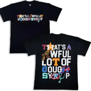 Bold Letter Mosaic Graphic Tee – Oversized Black T-Shirt with ‘That’s a Awful Lot of Cough Syrup’ Patchwork Typography and Playful Icon Motifs, Unisex Streetwear Statement Tee for Fashion boyfriend  tees
