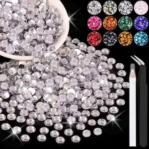 2500PCS 5mm Resin Rhinestones in Bulk (Clear), Bedazzling Flatback Crystals for Crafts DIY Nail Decoration, Gems Charms for Tumbler Shoes Clothing Fabric with Pickup Pen and Tweezers