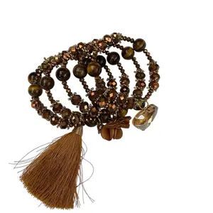 Artesanal-Ojo de Tigre Spiral Semanario Bracelet Handcrafted from Guadalajara Mexico with Authentic Tigre Eye Design & Tassel Detail