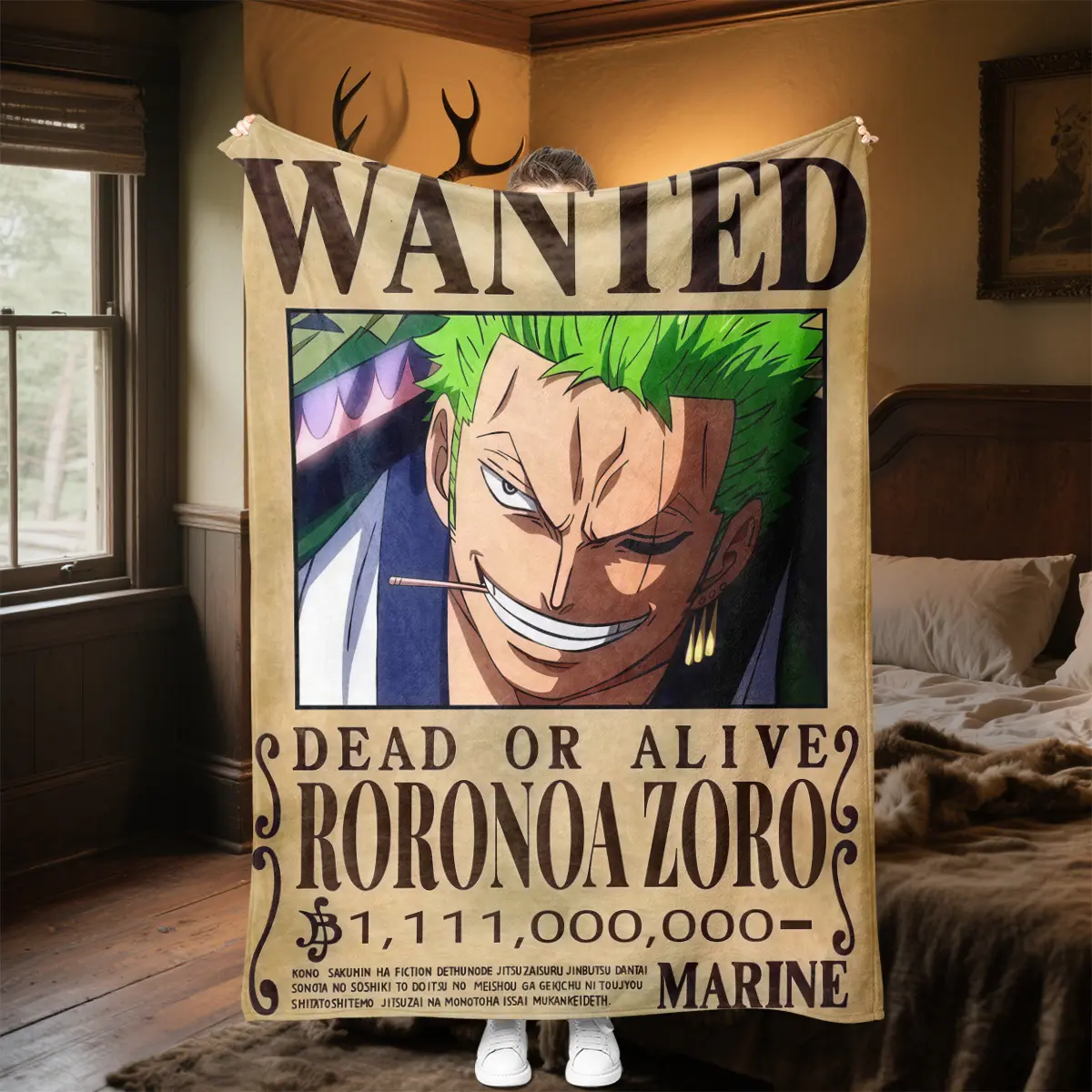 Glam Roronoa Zoro Single-Sided Print Cotton Soft Flannel Blanket - Wrinkle Resistant, Breathable, Durable, Multi-Size, Machine Washable - Ideal for Living Room, Travel - Great Birthday Gift for Family