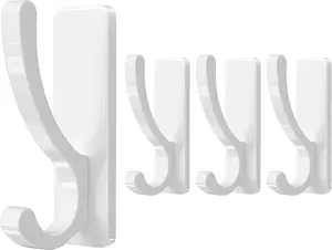 Wall Hooks for Towels - Sticky Hook Hanging Heavy Duty (13lb), Hanger for Door, Bathroom, Dorm, Closet - for Coats, Purse, Bag, Robe - No Damage to Wall - White 4 Pack