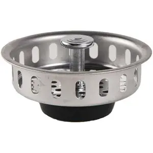 VIVA Kitchen Sink Strainer, Stainless Steel Basket Strainer Replacement, 3.5 Inch, Rubber Stopper, Chrome, Indoor Outdoor Use