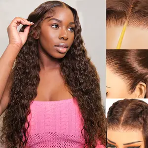 [13x6 Glueless Wig] Megalook Water Wave Wigs Pre Plucked Natural Hairline Tiny Knots Three Go Chestnut Brown Colored/Natural Color Human Hair HD Lace Frontal Wigs for Black Women
