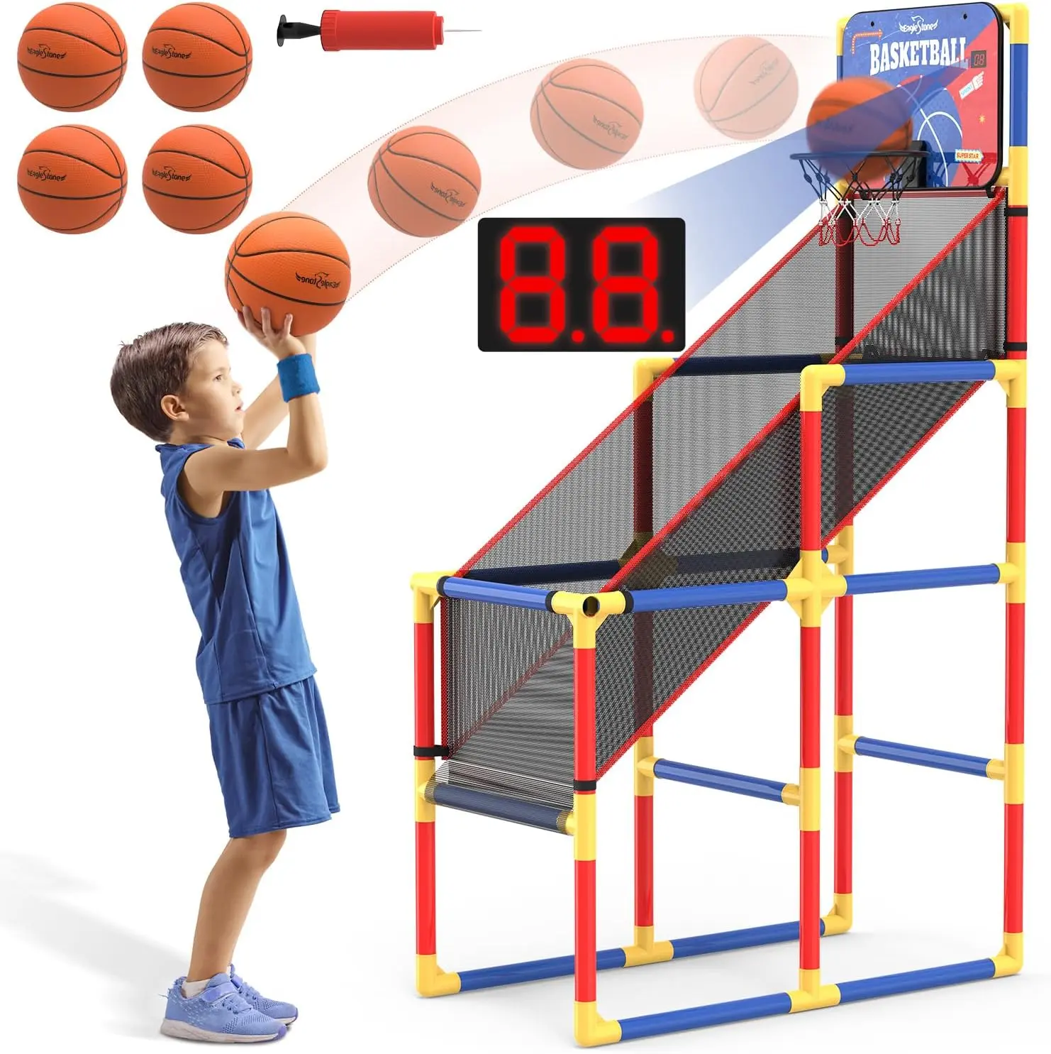 Basketball Hoop Arcade Game W/Electronic Scoreboard Cheer Sound, Basketball Hoop Indoor Outdoor W/4 Balls, Basketball Game Toys Gifts