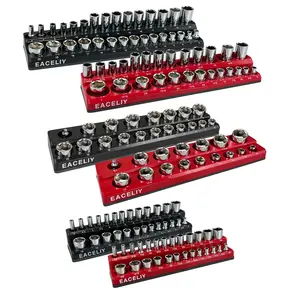 EACELIY Magnetic Socket Organizer Set, 6-Piece Socket Holder Set Includes 1/4", 3/8", 1/2" Drive Metric SAE Socket Trays, Holds 143 Pieces Sockets, Christmas Gift for Men holder organizer