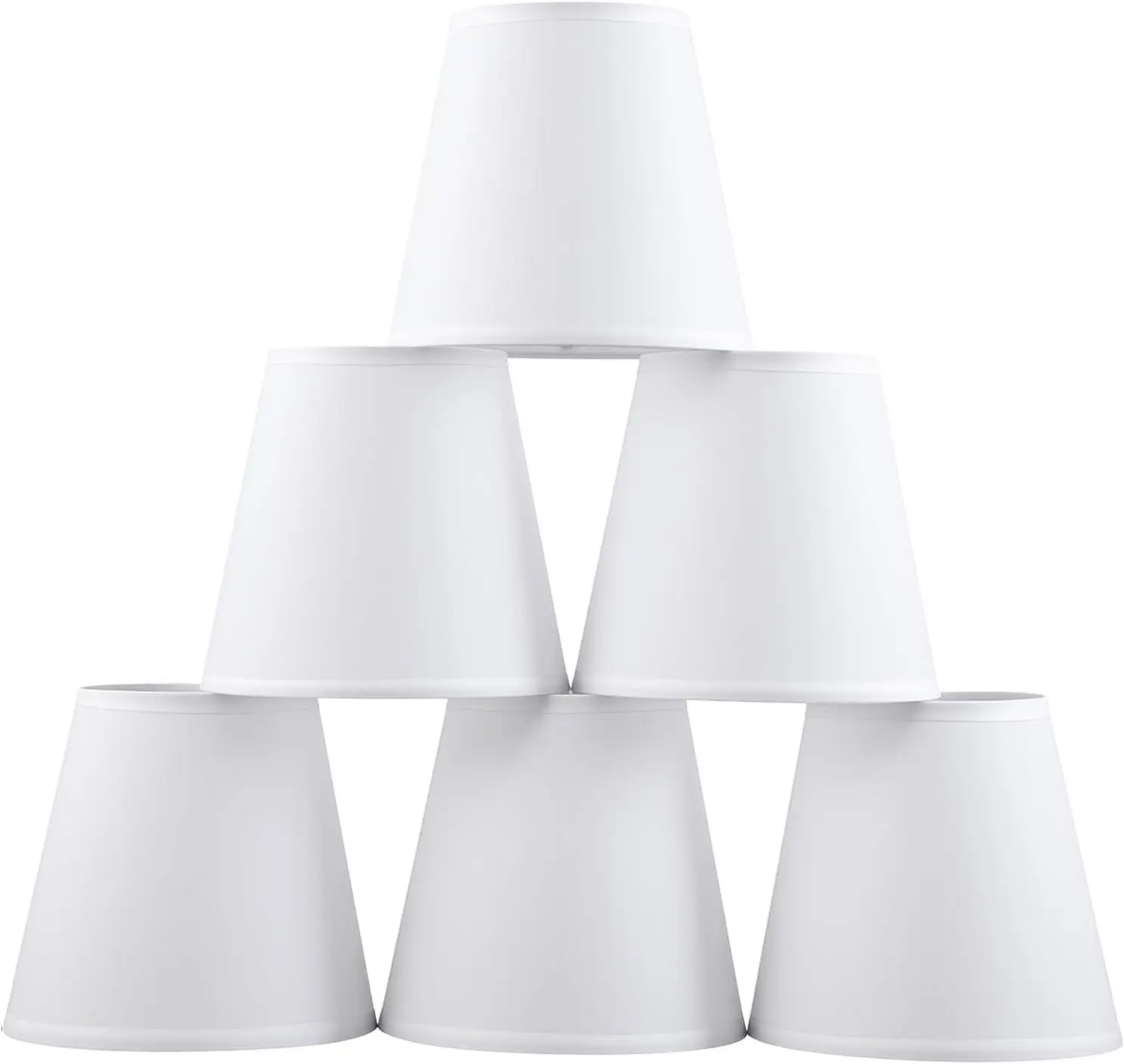 Set of 6 Clip-on Mini Chandelier Lamp Shades,3.5" x 5.1" x 5.5",Small Barrel,Handmade,Traditional Decorative,Natural Linen Lamp Shade,Modern European Style Bell Shade (White)