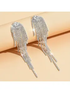 Fashion Elegant Tassel Earrings with Sparkling Rhinestones, Long Tassel Design, Luxury Women Earrings for Wedding, Banquet and Party